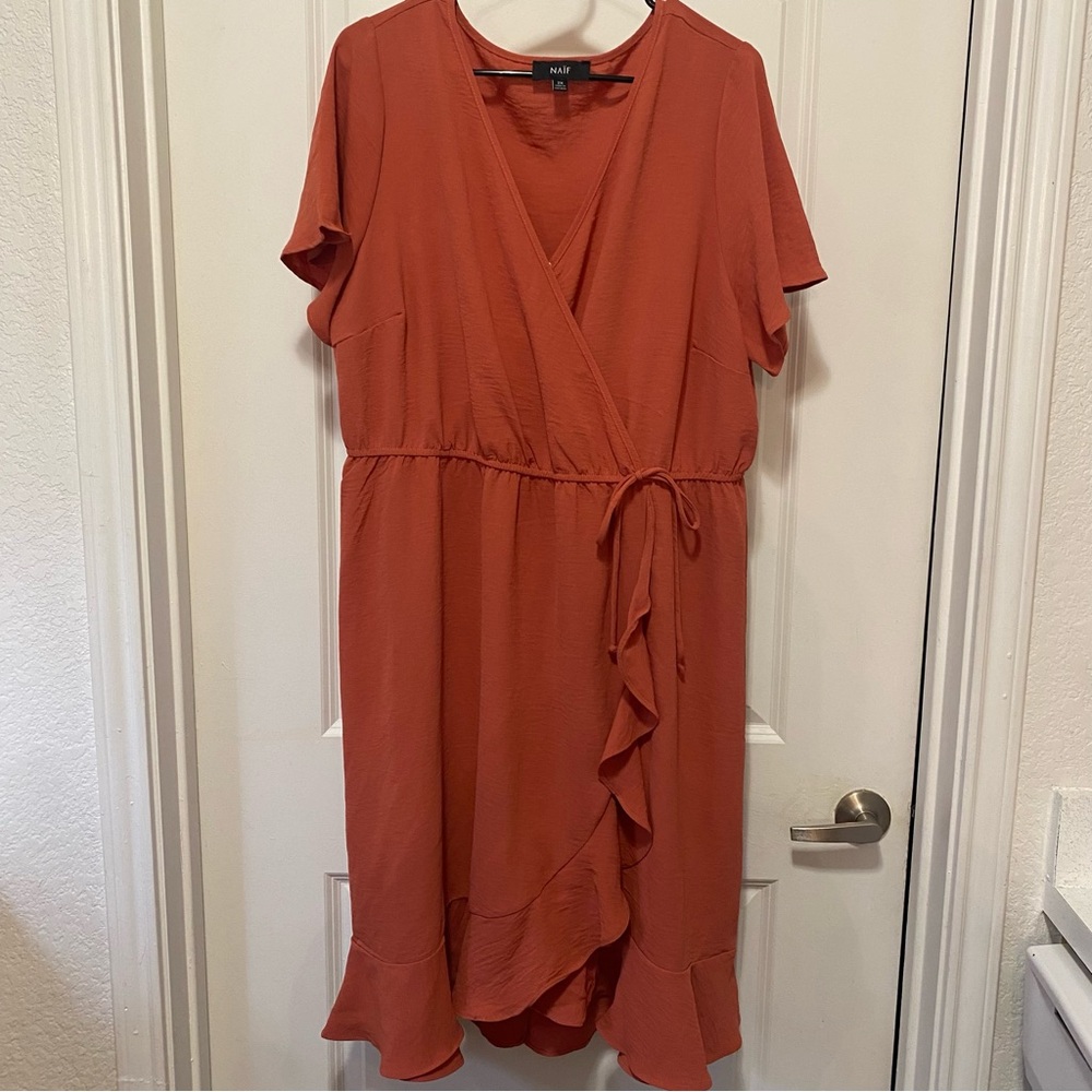 NAIF Rust Midi Wrap Dress